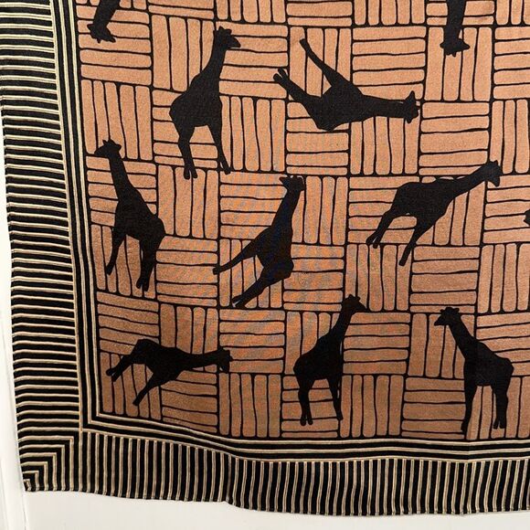 Vintage Echo Giraffe Silhouette Silk Square Scarf in Black, Tan & Brown - Picture 4 of 7